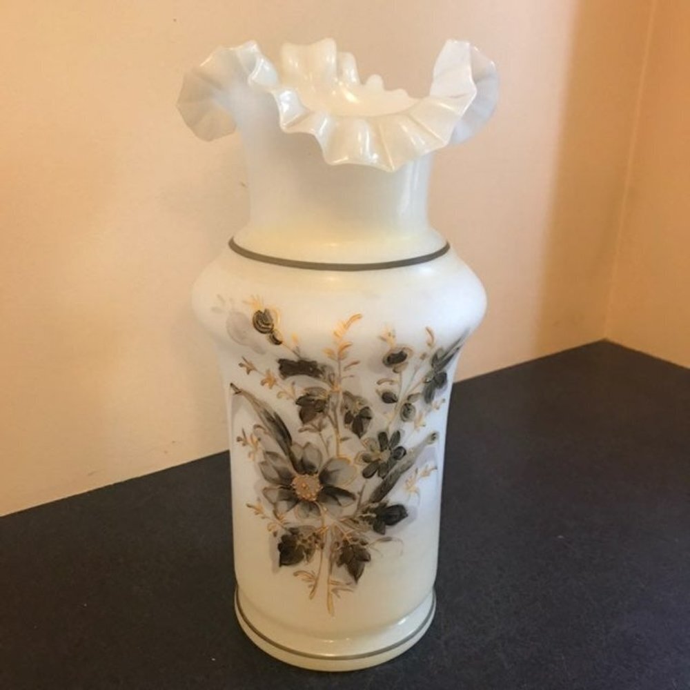 Huge Hand Painted Bristol Glass Vase